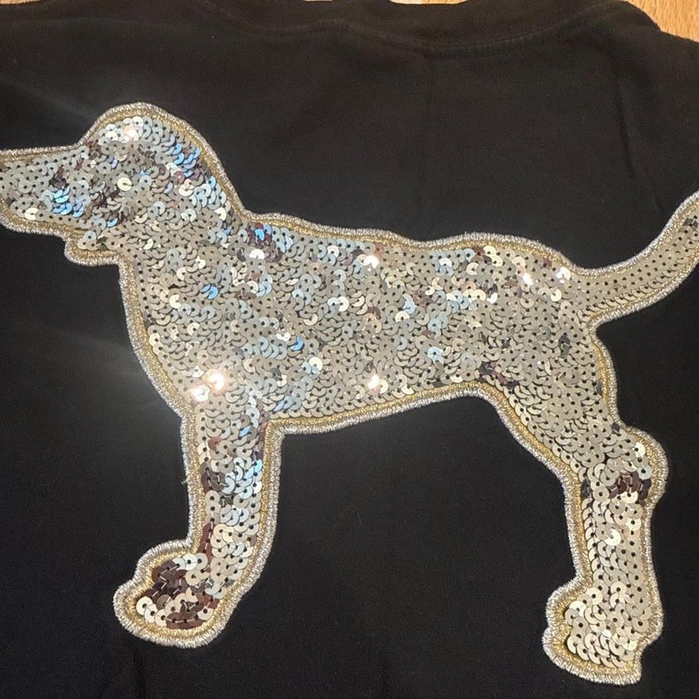 Victoria's Secret PINK black sequin dog tshirt with silver sequins, size XS